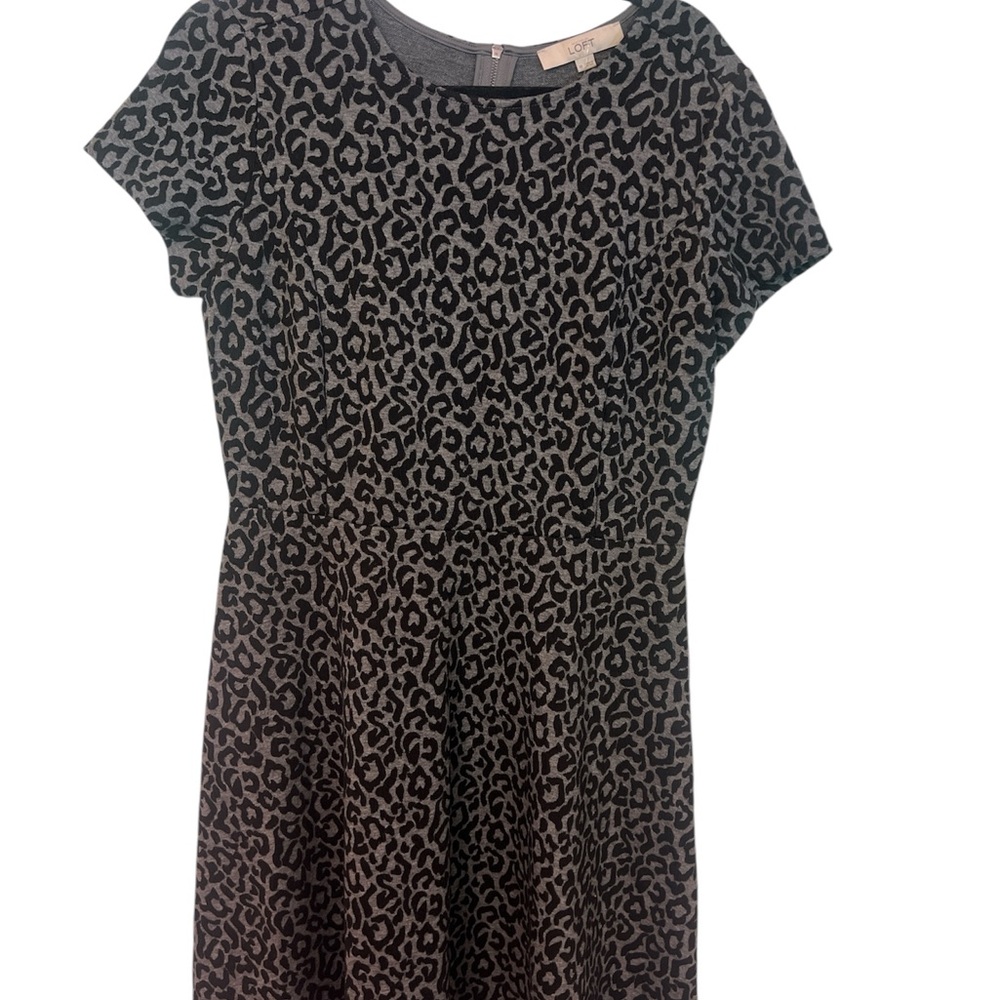 Ann Taylor LOFT Leopard Print Black and Gray Dress flattering fall dress size 10